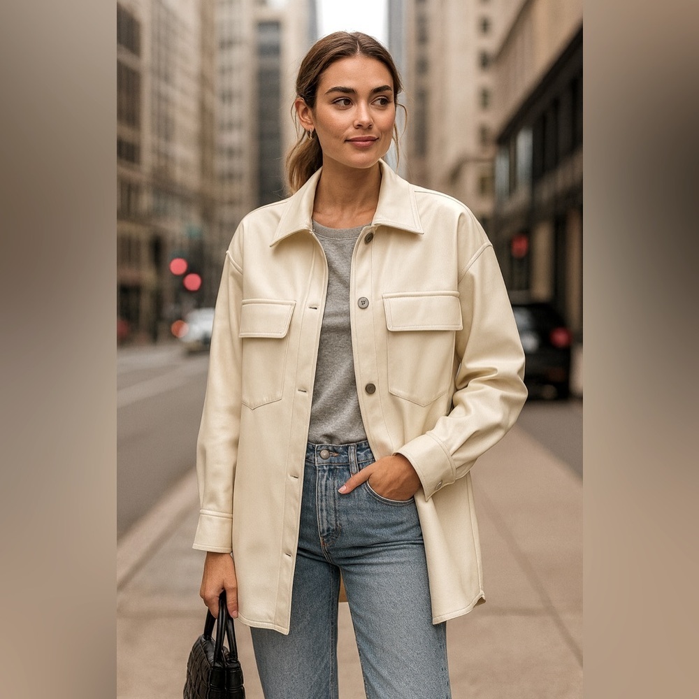 Simon’s Twik Faux Leather Shacket Cream Off White Oversized Quiet Luxury S